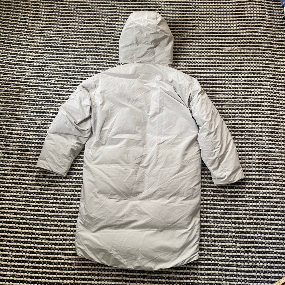 Muji Mens Light Gray Down Hooded Zip Coat Xs View 3